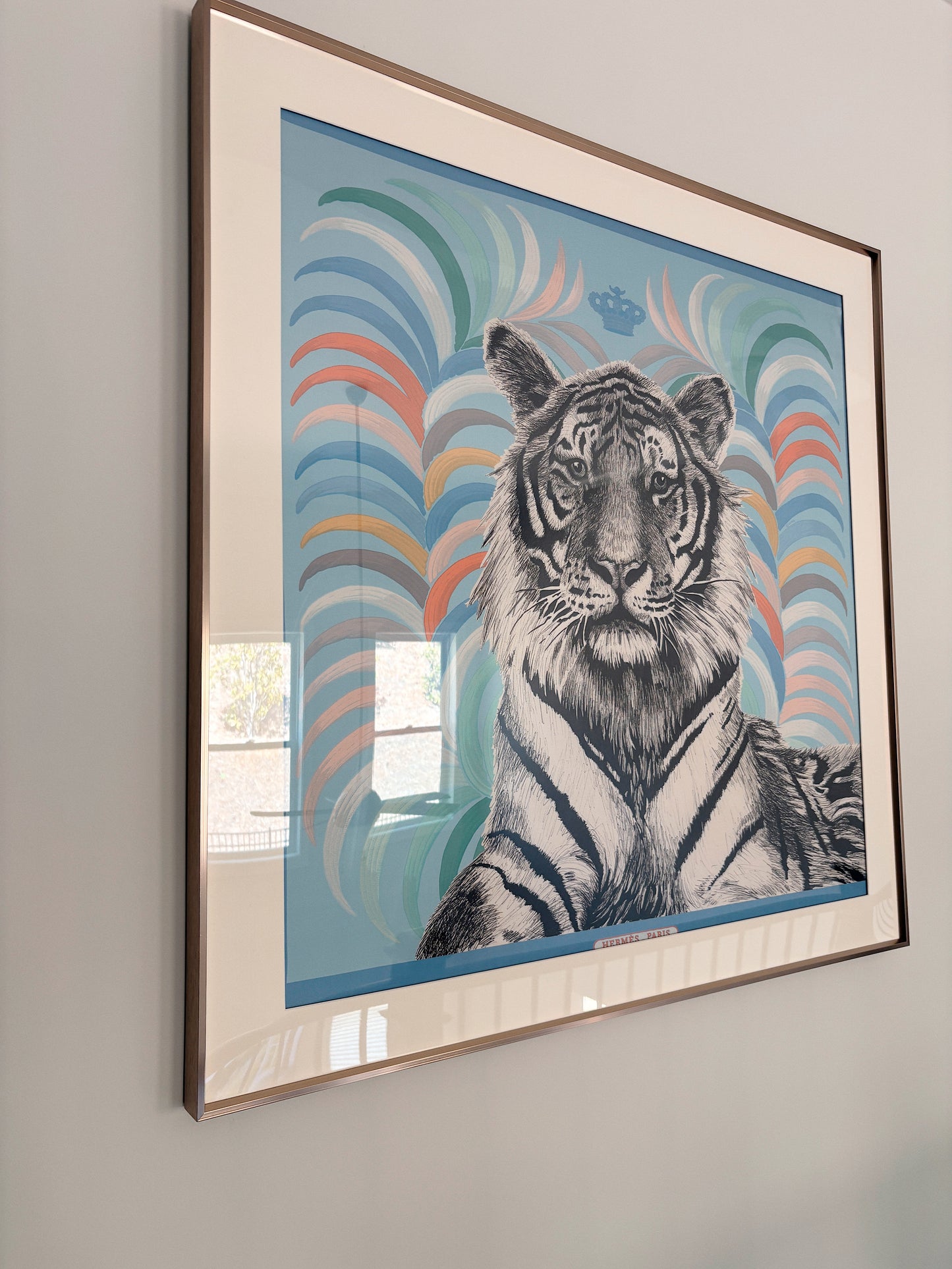 Silk Scarf Frame|Scarf Frame 90|Hermes Scarf Display Wall Frame for Scarf| Frame an Hermes Scarf|with Couture Patterned Matting in Purple Gold (Aurum Amethyste) - Elysian Frame