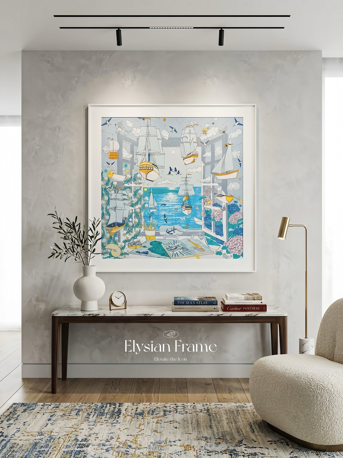 Silk Scarf Frame | Scarf Frame 90 | Display Wall Frame for Scarf 90 | Frame an Hermes Scarf | Luxury Scarf Frame | Scarf Frame with Couture Patterned Matting in Matte White (Cloud White)