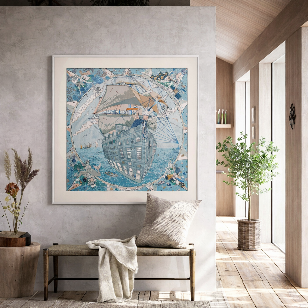 Silk Scarf Frame|Scarf Frame 90|Hermes Scarf Display Wall Frame for Scarf|Frame an Hermes Scarf with Couture Patterned Matting in Sliver (Argent Lumiere) - Elysian Frame