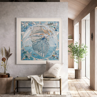 Silk Scarf Frame|Scarf Frame 90|Hermes Scarf Display Wall Frame for Scarf|Frame an Hermes Scarf with Couture Patterned Matting in Sliver (Argent Lumiere) - Elysian Frame