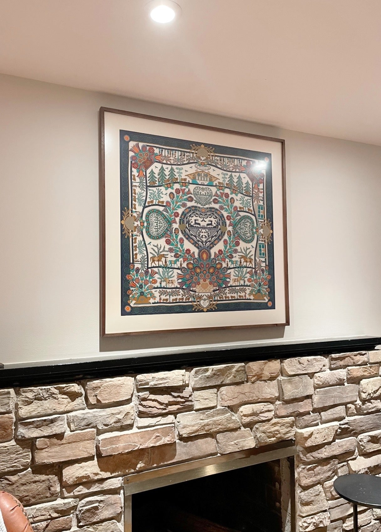 100 X 100 cm Signature Scarf Frame with Couture Pattern Matting - Wood (Monarch Walnut) - Elysian Frame