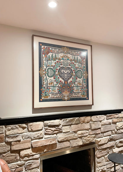 100 X 100 cm Signature Scarf Frame with Couture Pattern Matting - Wood (Monarch Walnut) - Elysian Frame