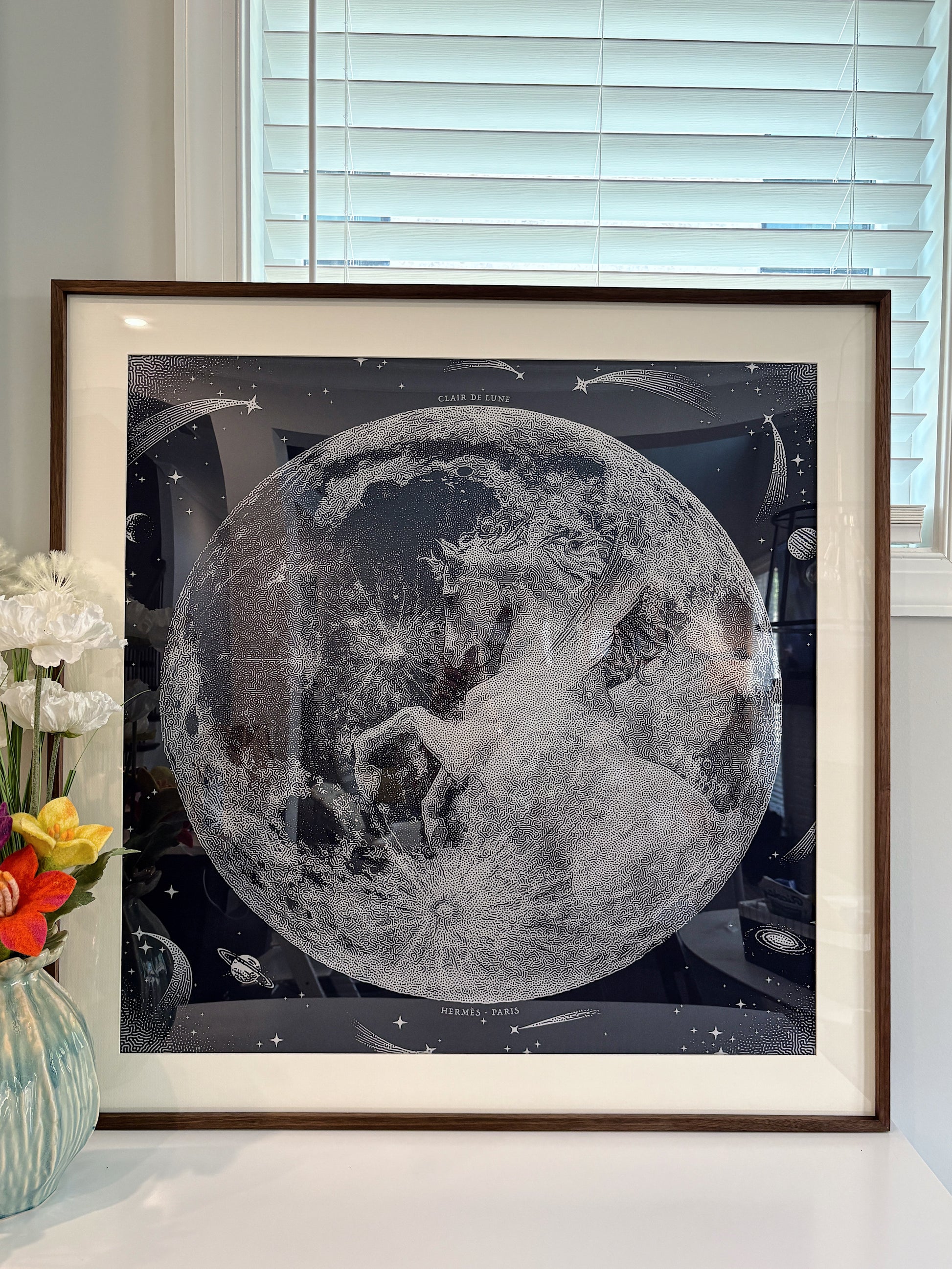 100 X 100 cm Signature Scarf Frame with Couture Pattern Matting - Wood (Monarch Walnut) - Elysian Frame