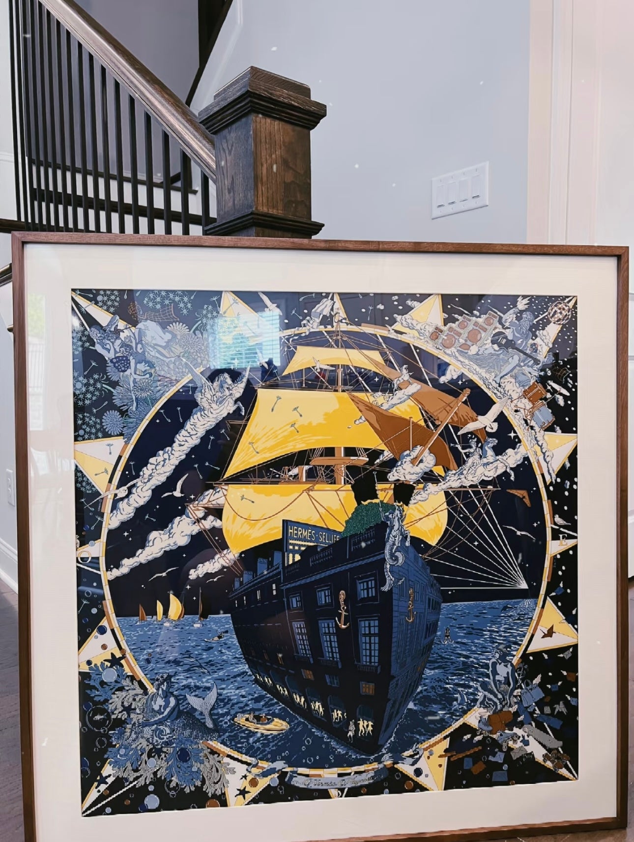 100 X 100 cm Signature Scarf Frame with Couture Pattern Matting - Wood (Monarch Walnut) - Elysian Frame