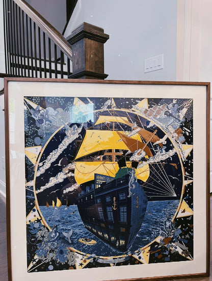 100 X 100 cm Signature Scarf Frame with Couture Pattern Matting - Wood (Monarch Walnut) - Elysian Frame