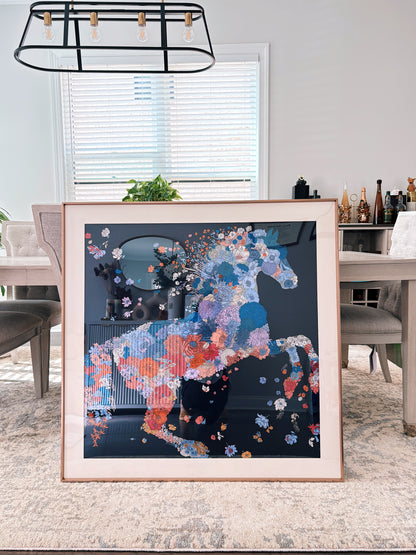 Silk Scarf Frame | Scarf Frame 90 | Display Wall Frame for Scarf 90 | Frame an Hermes Scarf | Luxury Scarf Frame | Scarf Frame with Couture Patterned Matting in Purple Gold (Aurum Amethyste) - Elysian Frame