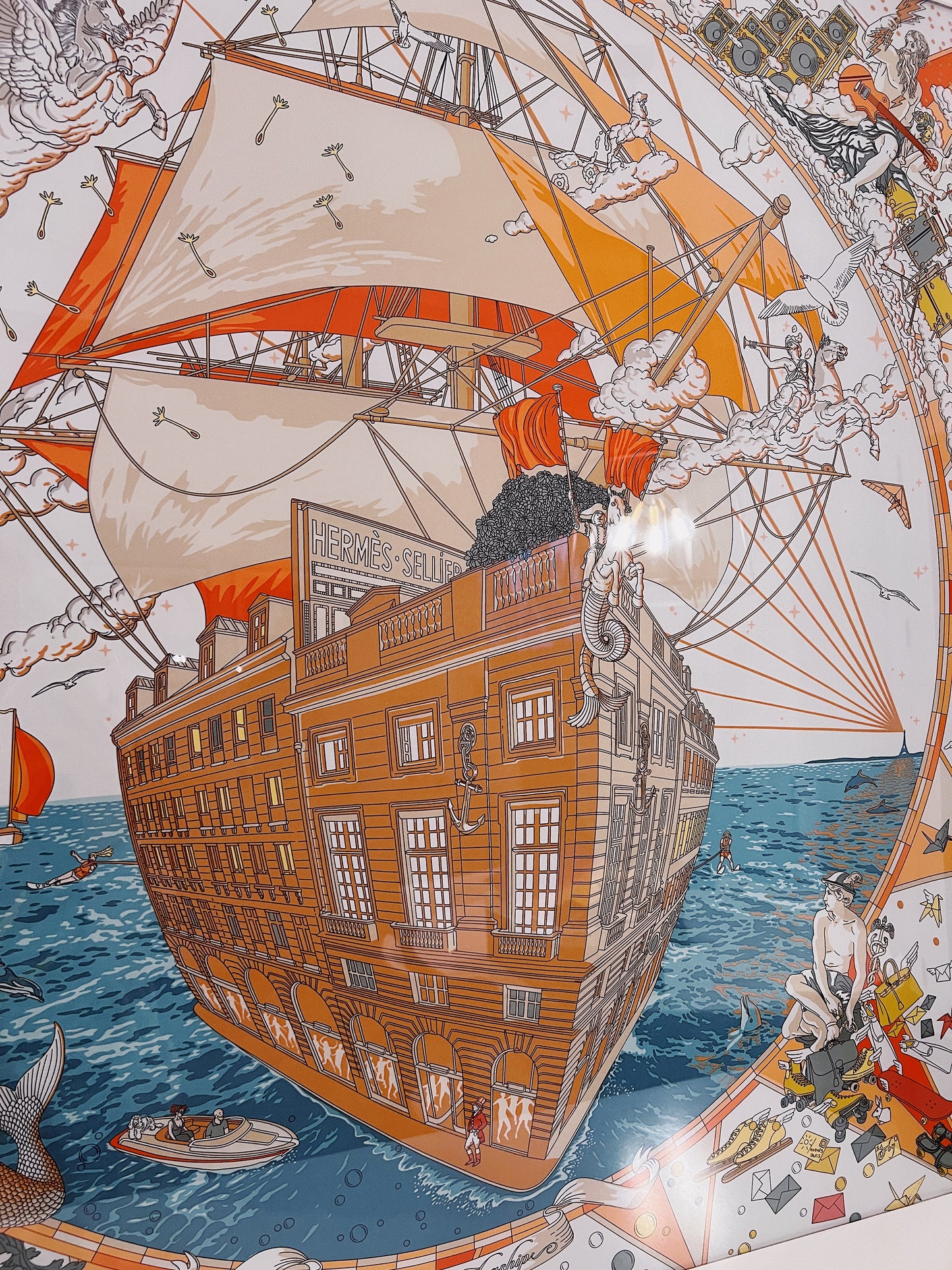 100 X 100 cm Signature Scarf Frame with Couture Pattern Matting - Wood (Monarch Walnut) - Elysian Frame