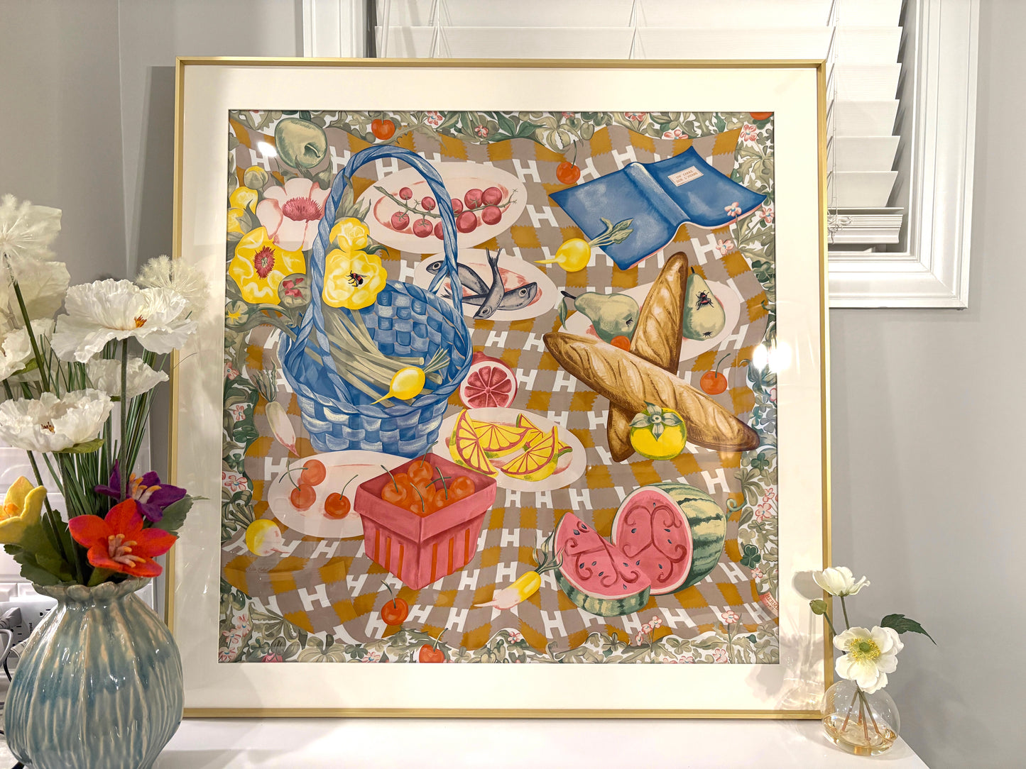 100 X 100 cm Signature Scarf Frame with Couture Pattern Matting - Light Gold (Soleil Royale) - Elysian Frame