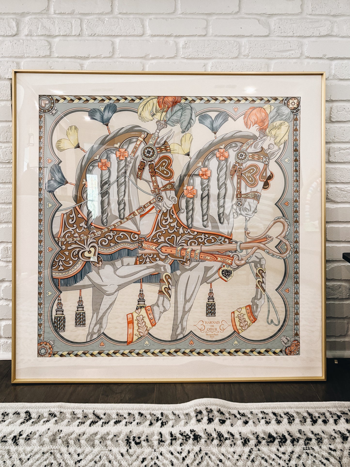 100 X 100 cm Signature Scarf Frame with Couture Pattern Matting - Light Gold (Soleil Royale) - Elysian Frame