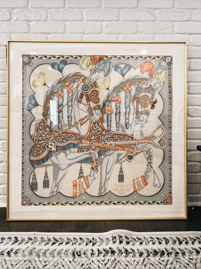 100 X 100 cm Signature Scarf Frame with Couture Pattern Matting - Light Gold (Soleil Royale) - Elysian Frame