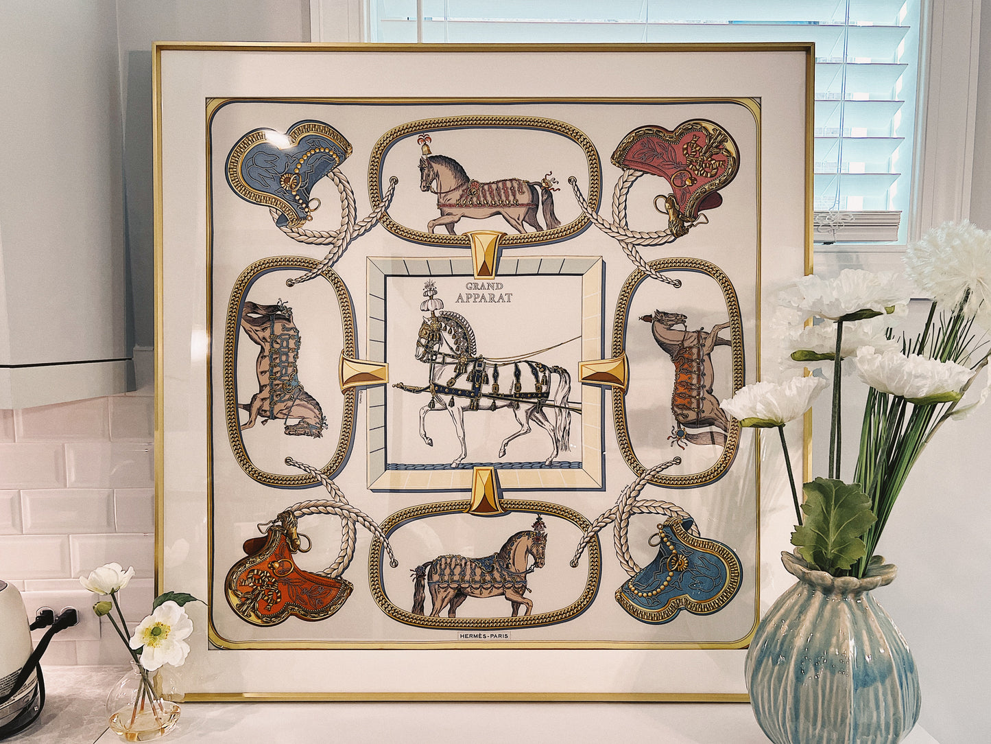 100 X 100 cm Signature Scarf Frame with Couture Pattern Matting - Light Gold (Soleil Royale) - Elysian Frame