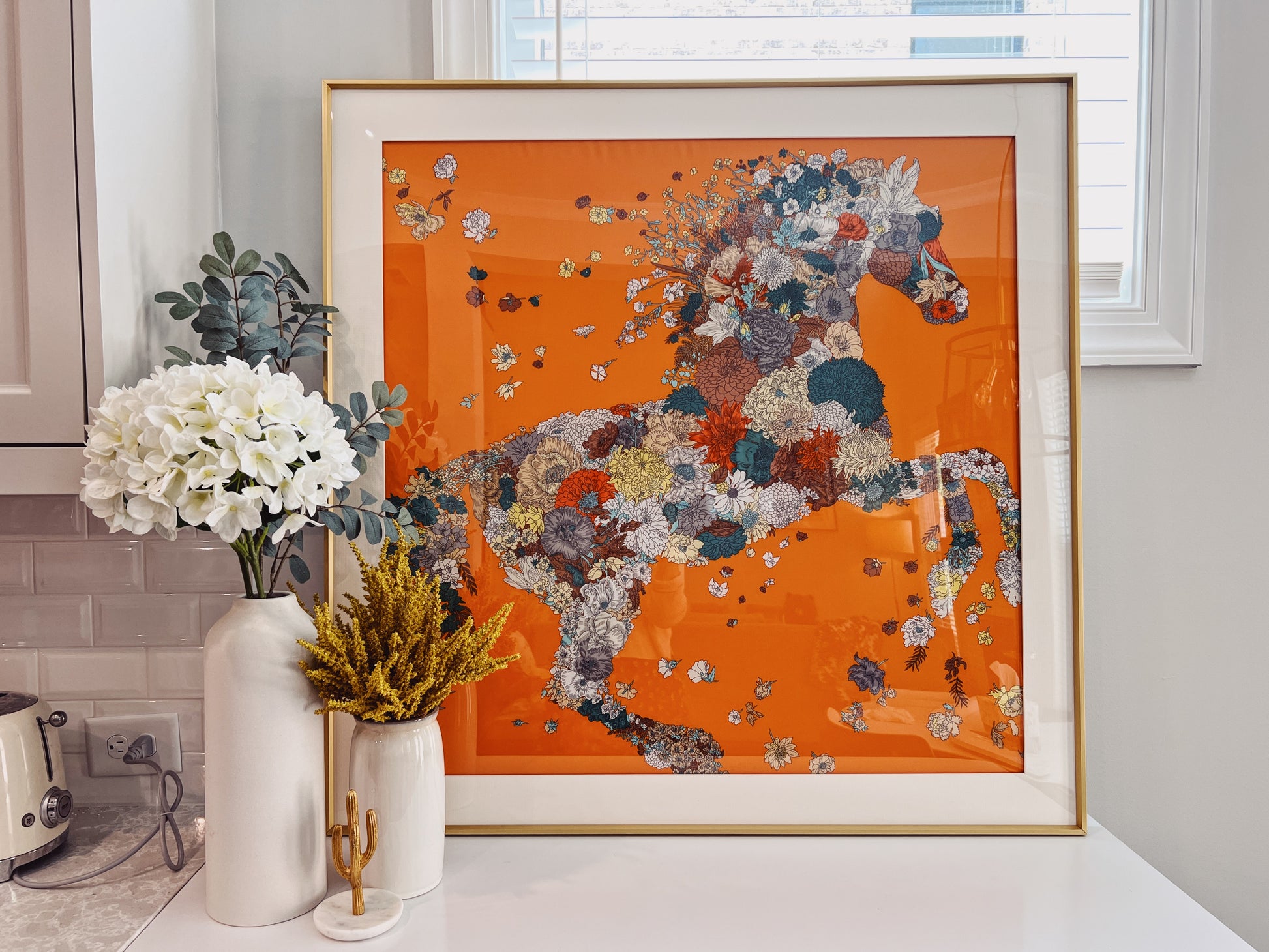 100 X 100 cm Signature Scarf Frame with Couture Pattern Matting - Light Gold (Soleil Royale) - Elysian Frame