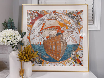 100 X 100 cm Signature Scarf Frame with Couture Pattern Matting - Light Gold (Soleil Royale) - Elysian Frame