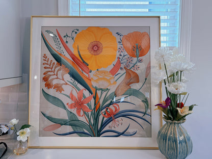 100 X 100 cm Signature Scarf Frame with Couture Pattern Matting - Light Gold (Soleil Royale) - Elysian Frame