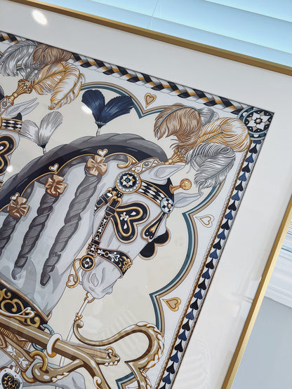 100 X 100 cm Signature Scarf Frame with Couture Pattern Matting - Light Gold (Soleil Royale) - Elysian Frame