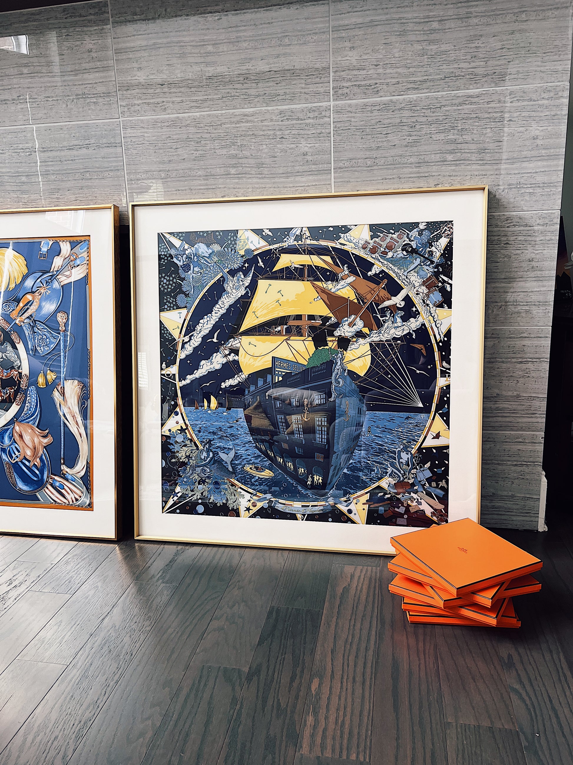 100 X 100 cm Signature Scarf Frame with Couture Pattern Matting - Rose Gold (Rose Imperiale) - Elysian Frame