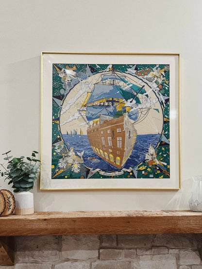 100 X 100 cm Signature Scarf Frame with Couture Pattern Matting - Light Gold (Soleil Royale) - Elysian Frame