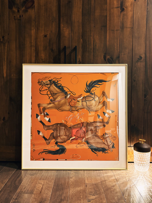 Authentic Hermes Grand Galop Scarf 90 Framed in Gold