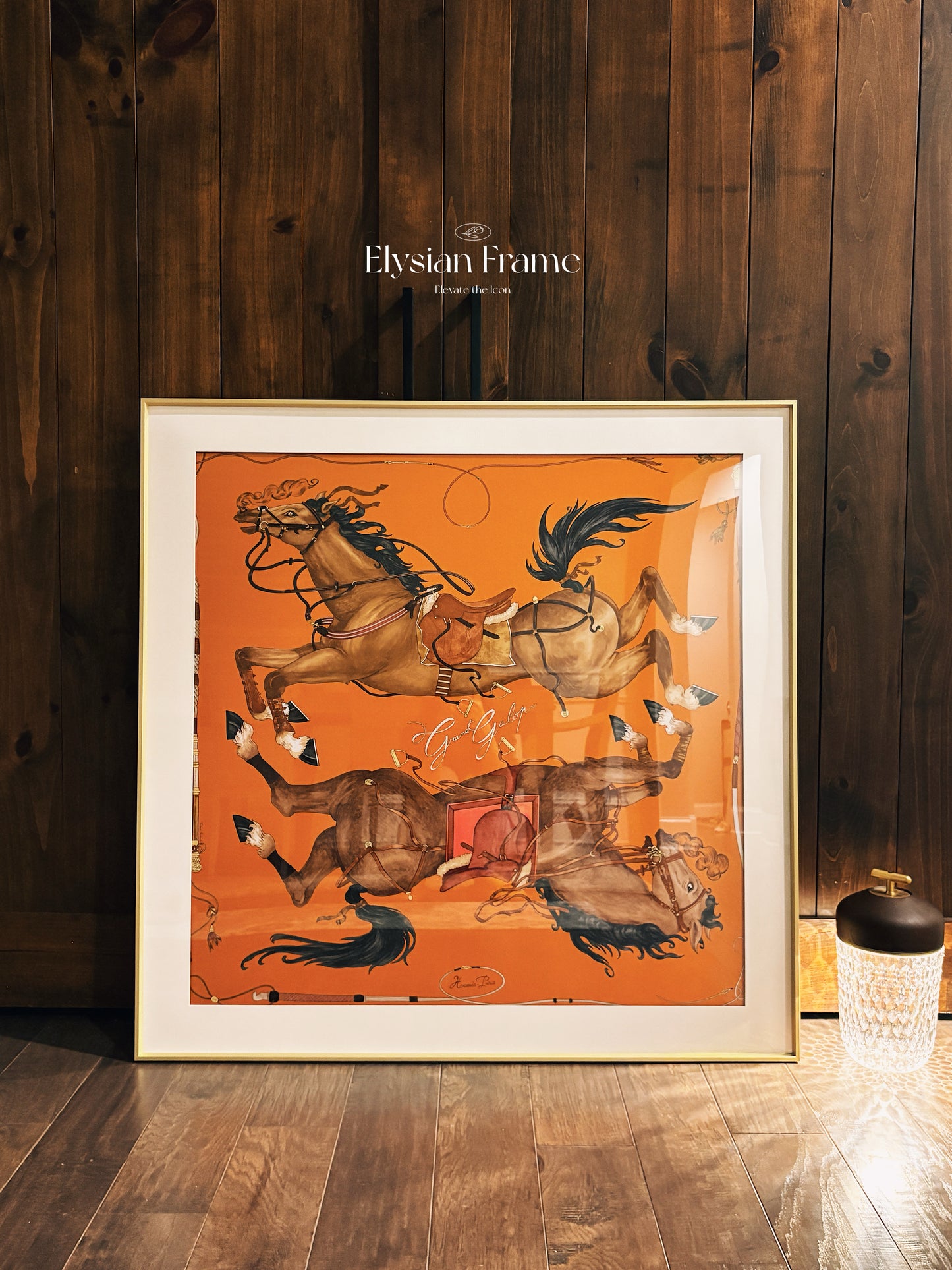 Silk Scarf Frame | Scarf Frame 90 | Display Wall Frame for Scarf 90 | Frame an Hermes Scarf | Luxury Scarf Frame | Scarf Frame with Couture Patterned Matting in Gold (Soleil Royale)