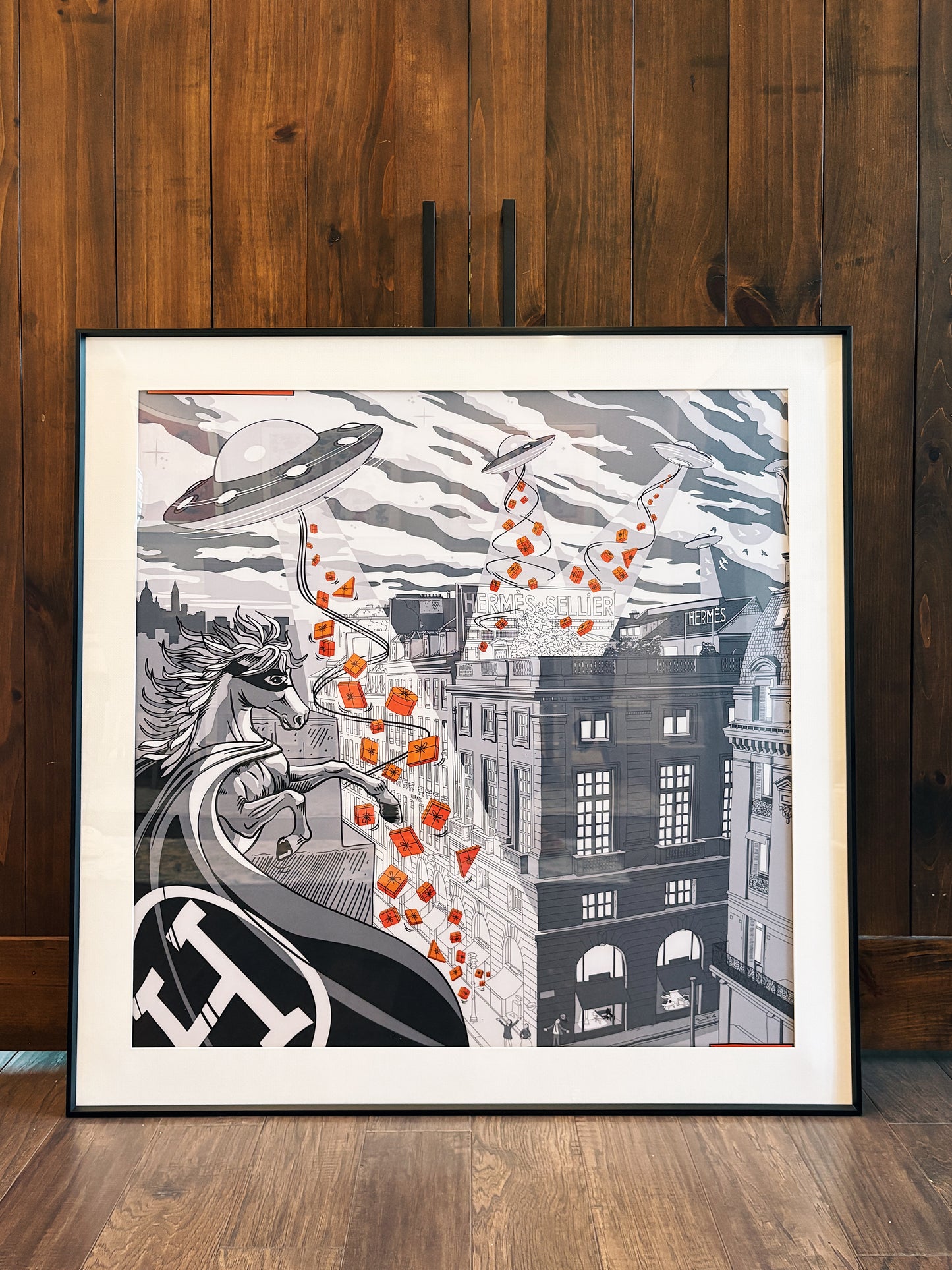 Silk Scarf Frame | Scarf Frame 90 | Display Wall Frame for Scarf 90 | Frame an Hermes Scarf | Luxury Scarf Frame | Scarf Frame with Couture Patterned Matting in Matte Black (Midnight Noir)