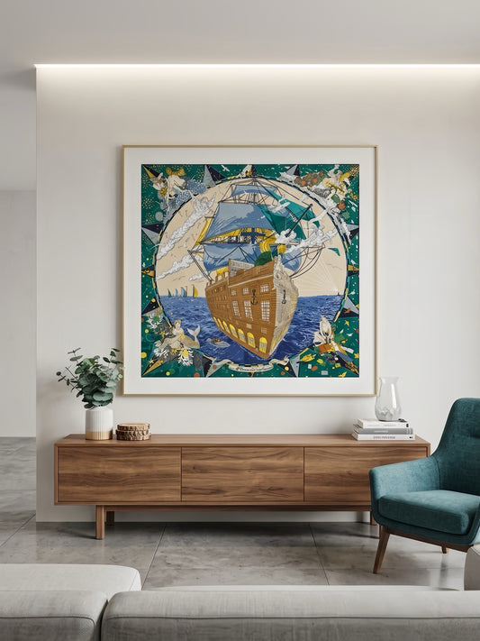 Silk Scarf Frame | Scarf Frame 90 | Display Wall Frame for Scarf 90 | Frame an Hermes Scarf | Luxury Scarf Frame | Scarf Frame with Couture Patterned Matting in Gold (Soleil Royale)