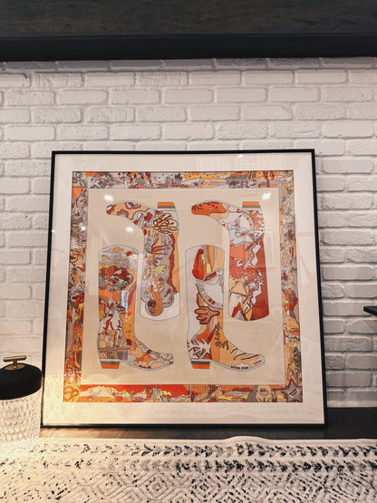 Silk Scarf Frame|Scarf Frame 90|Hermes Scarf Display Wall Frame for Scarf| Frame an Hermes Scarf with Couture Patterned Matting in Matte Black - Elysian Frame