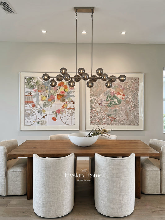 Silk Scarf Frame | Scarf Frame 90 | Display Wall Frame for Scarf 90 | Frame an Hermes Scarf | Luxury Scarf Frame | Scarf Frame with Couture Patterned Matting in Sliver (Argent Lumiere)