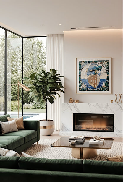 Silk Scarf Frame|Scarf Frame 90|Hermes Scarf Display Wall Frame for Scarf|Frame an Hermes Scarf with Couture Patterned Matting in Gold (Soleil Royale) - Elysian Frame