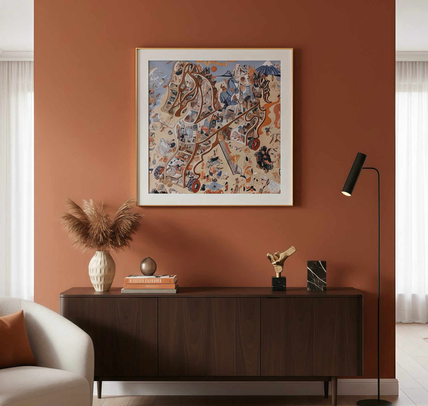 Silk Scarf Frame|Scarf Frame 90|Hermes Scarf Display Wall Frame for Scarf|Frame an Hermes Scarf with Couture Patterned Matting in Rose Gold (Rose Imperiale) - Elysian Frame