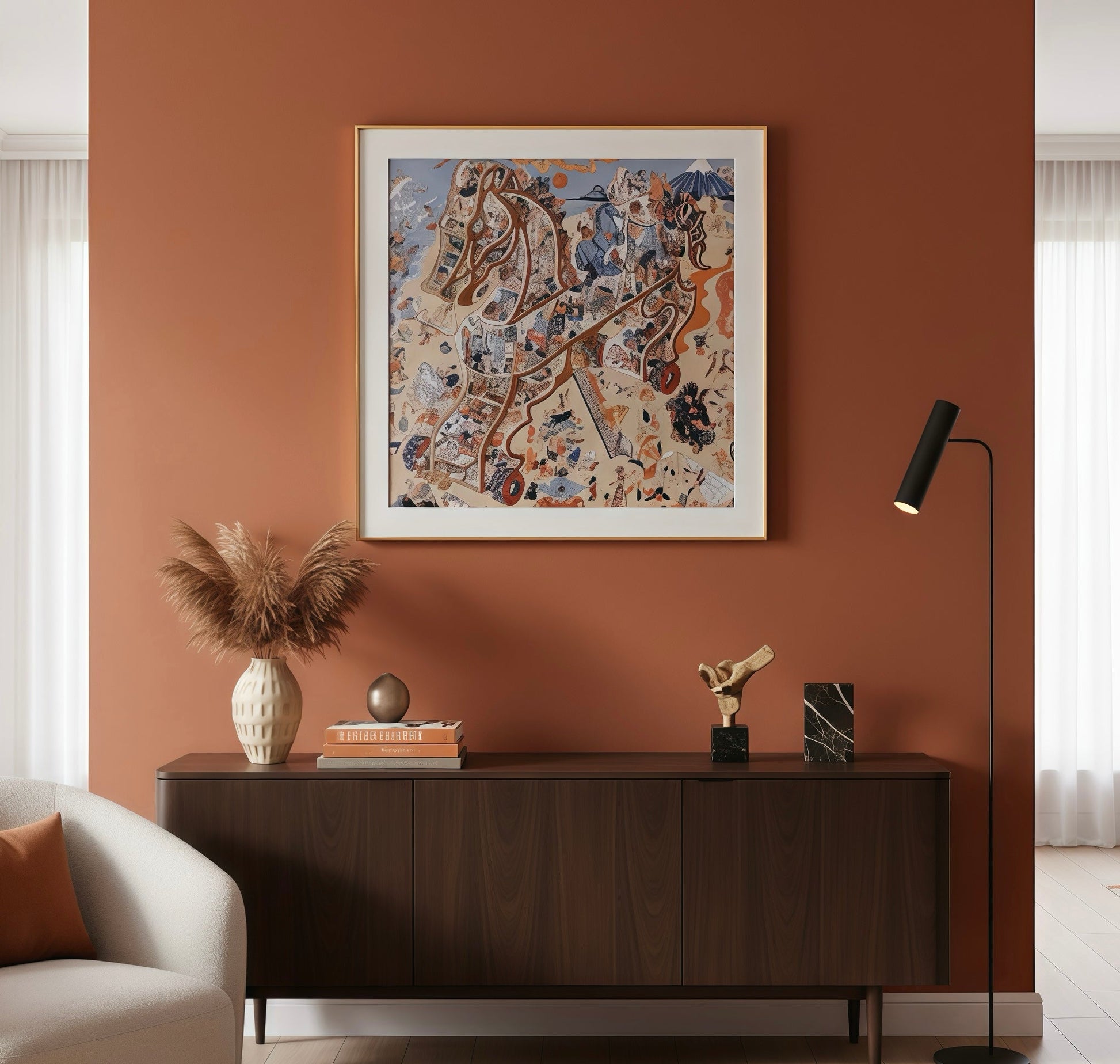 Silk Scarf Frame|Scarf Frame 90|Hermes Scarf Display Wall Frame for Scarf|Frame an Hermes Scarf with Couture Patterned Matting in Rose Gold (Rose Imperiale) - Elysian Frame