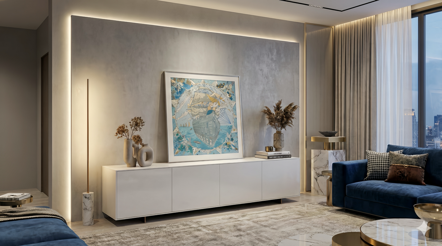 Silk Scarf Frame|Scarf Frame 90|Hermes Scarf Display Wall Frame for Scarf|Frame an Hermes Scarf with Couture Patterned Matting in Sliver (Argent Lumiere) - Elysian Frame