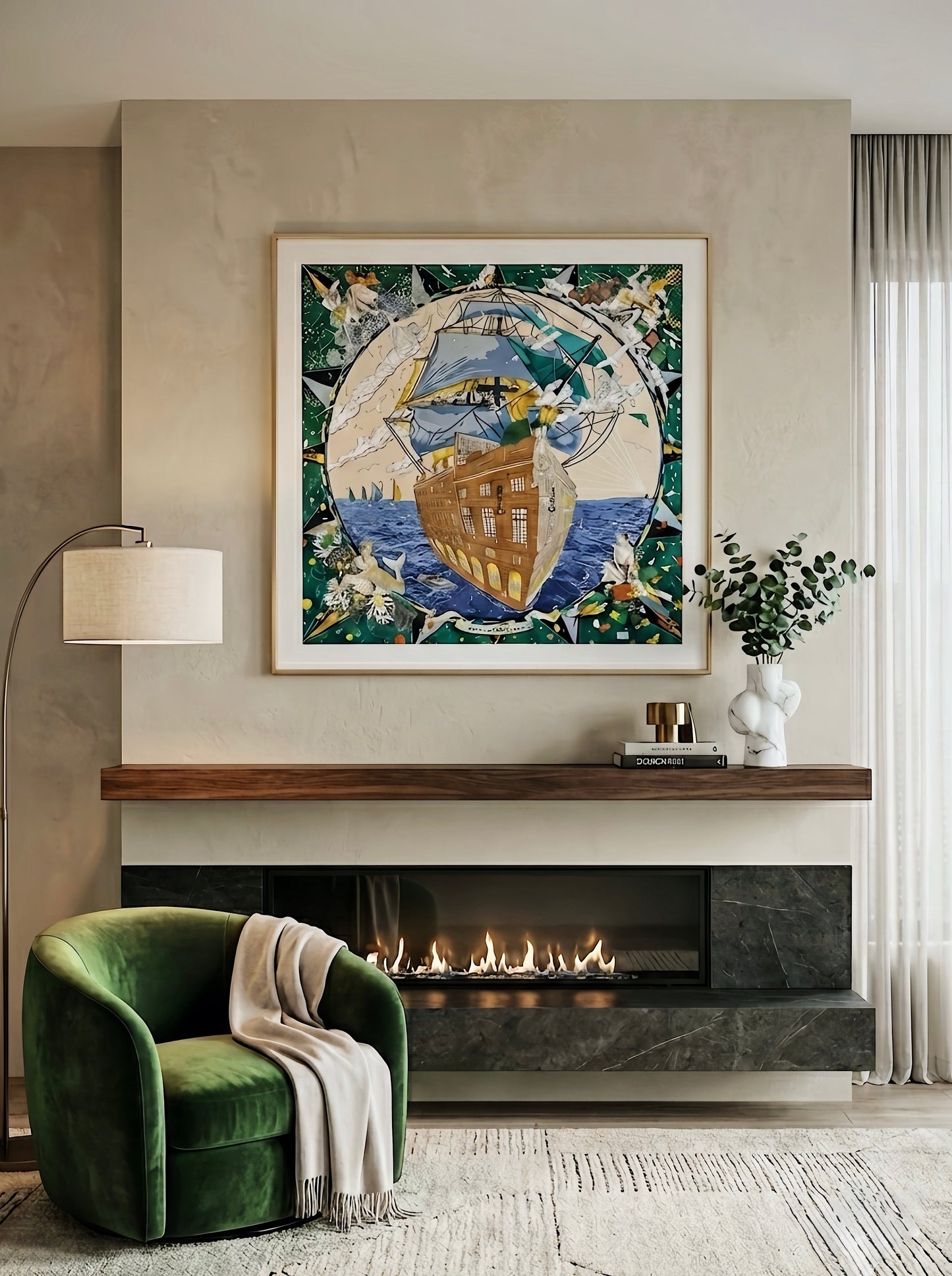 Silk Scarf Frame | Scarf Frame 90 | Display Wall Frame for Scarf 90 | Frame an Hermes Scarf | Luxury Scarf Frame | Scarf Frame with Couture Patterned Matting in Gold (Soleil Royale) - Elysian Frame