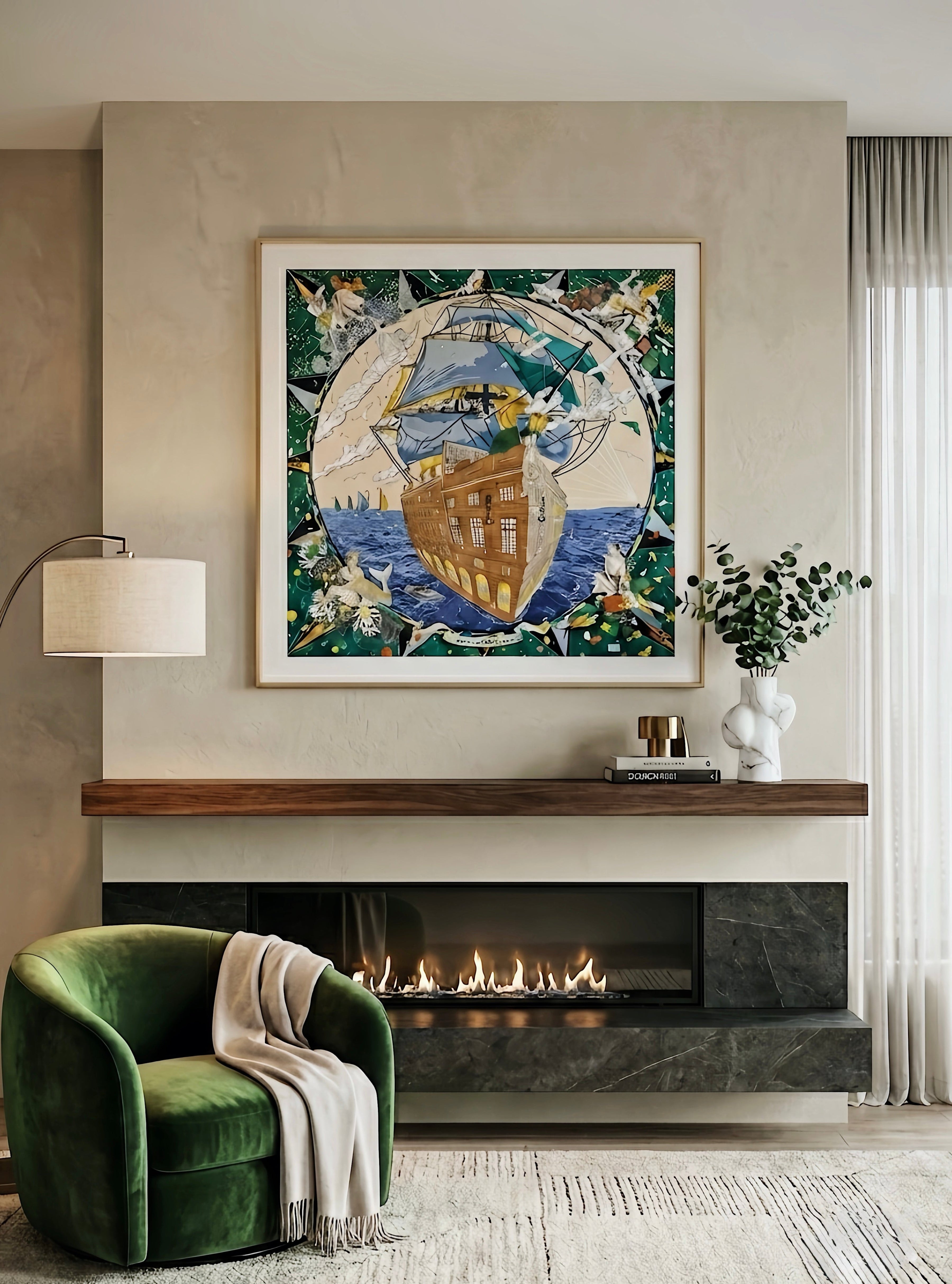 Silk Scarf Frame 90 | Luxury Hermes Scarf Wall Display with Silver Couture Matting (Argent Lumiere) by Elysian Frame