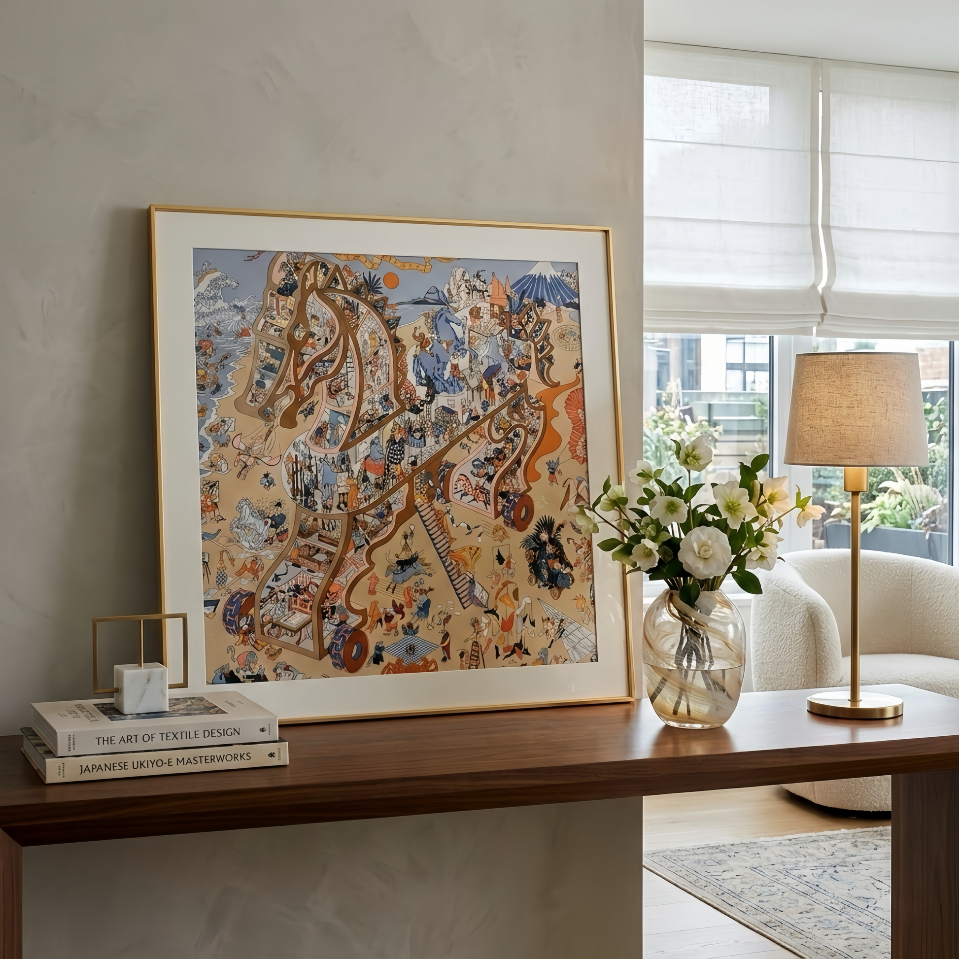 Silk Scarf Frame | Scarf Frame 90 | Display Wall Frame for Scarf 90 | Frame an Hermes Scarf | Luxury Scarf Frame | Scarf Frame with Couture Patterned Matting in Rose Gold (Rose Imperiale) - Elysian Frame