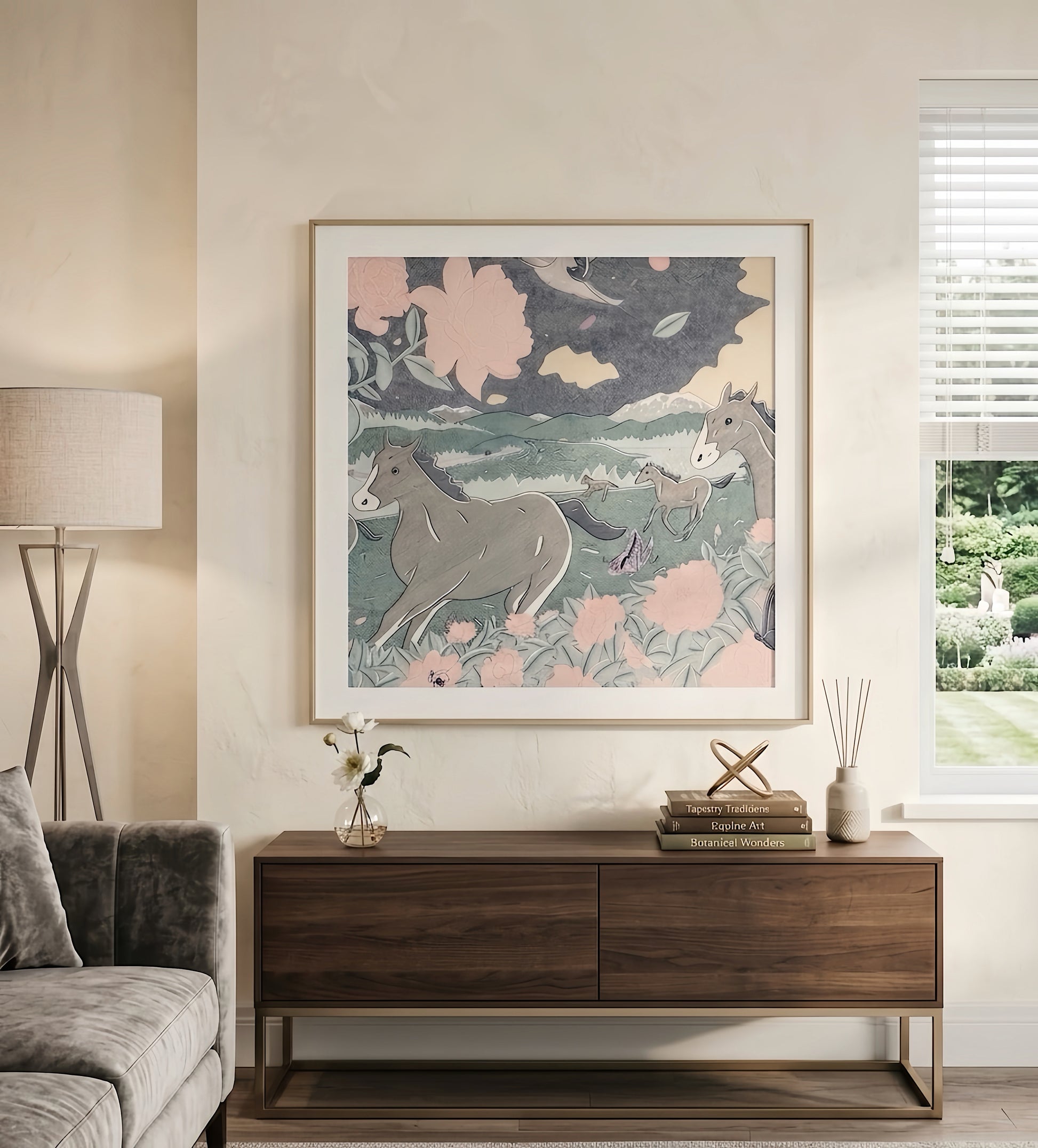 Silk Scarf Frame | Scarf Frame 45 | Display Wall Frame for Scarf 45 | Frame an Hermes Scarf | Luxury Scarf Frame | Scarf Frame with Couture Patterned Matting in Gold - Elysian Frame