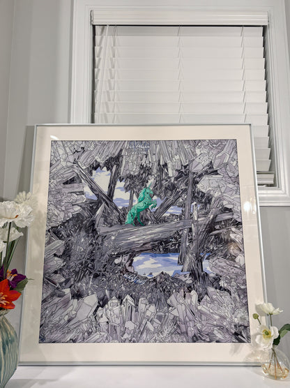 100 X 100 cm Signature Scarf Frame with Couture Pattern Matting - Sliver (Argent Lumiere)