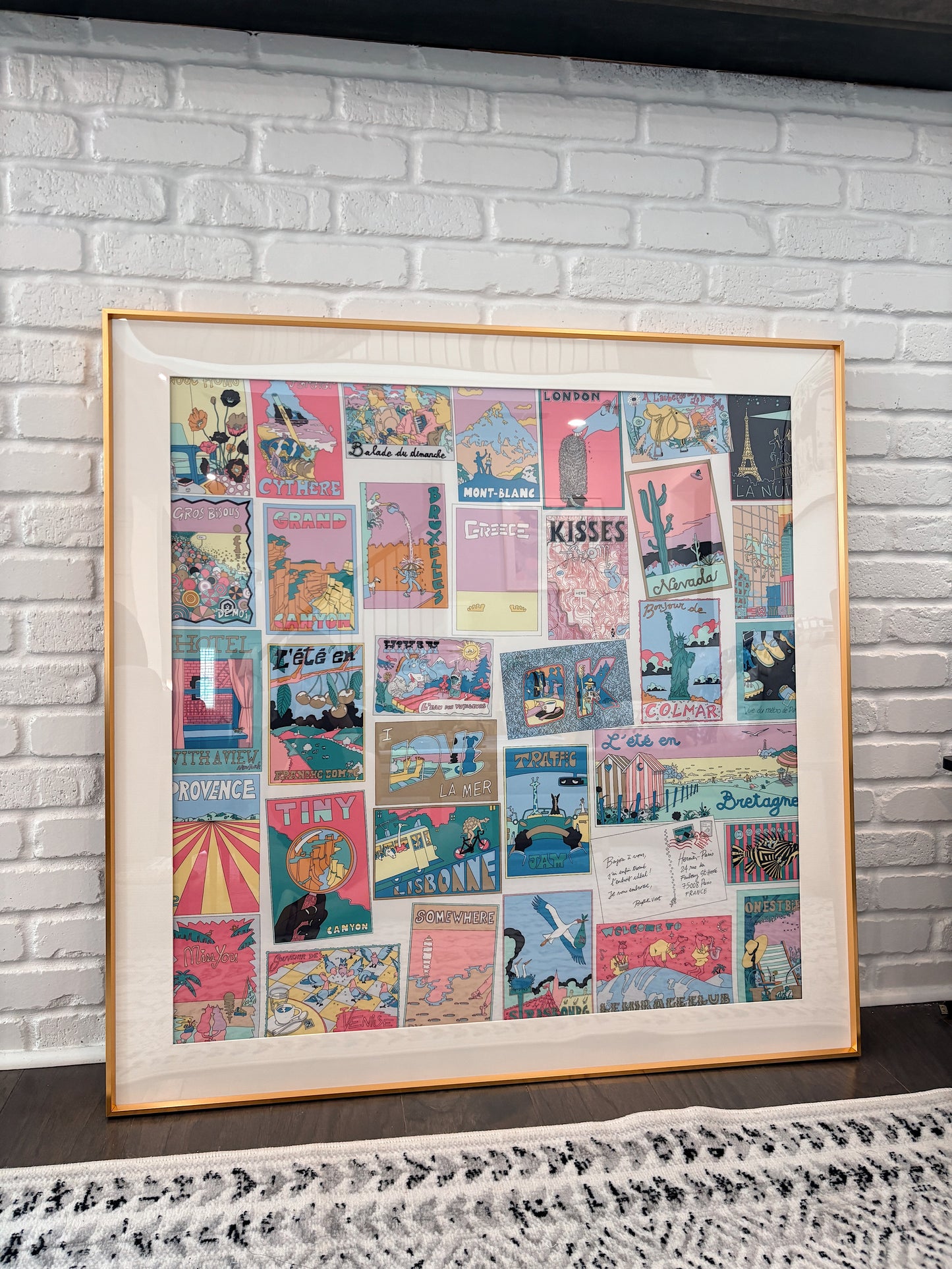 Hermes silk scarf displayed in a Rose Gold couture patterned wall frame with elegant mounting for stylish wall decor