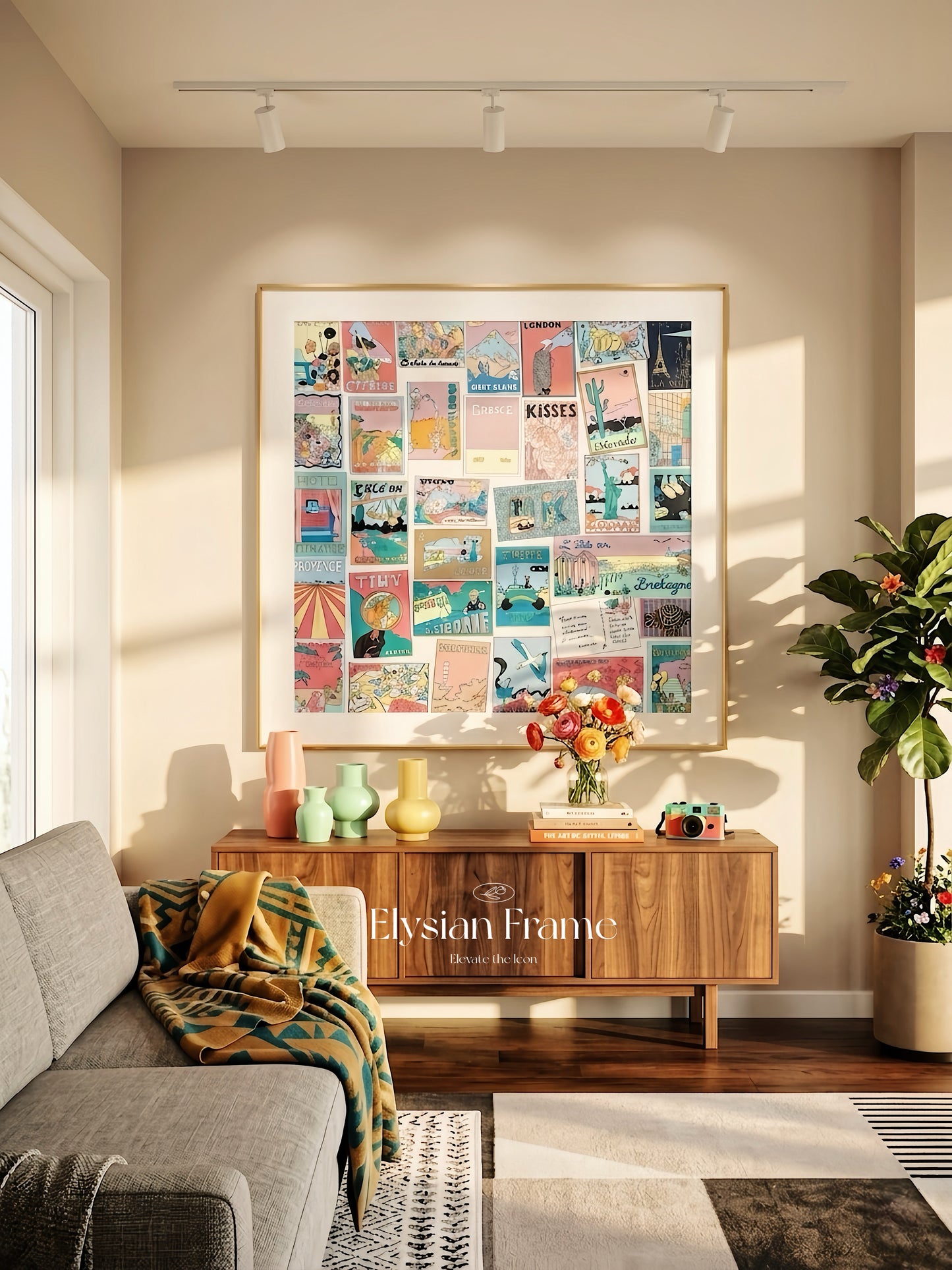 Hermes silk scarf framed in a luxury rose gold scarf wall frame with couture patterned matting, perfect for wall display.