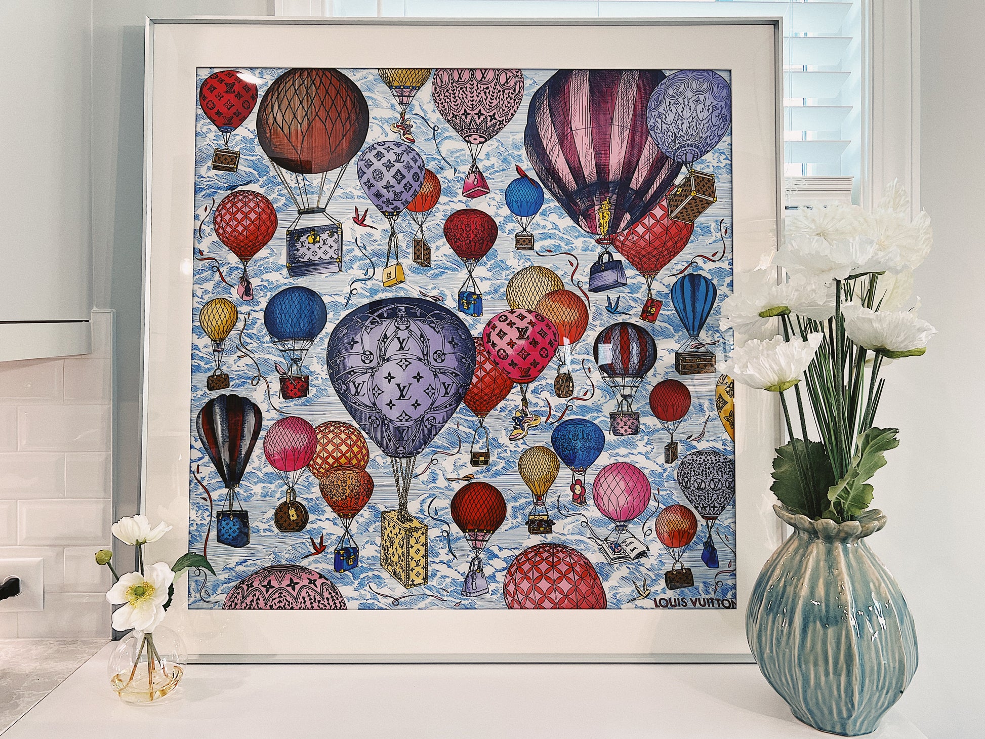 100 X 100 cm Signature Scarf Frame with Couture Pattern Matting - Sliver (Argent Lumiere) - Elysian Frame