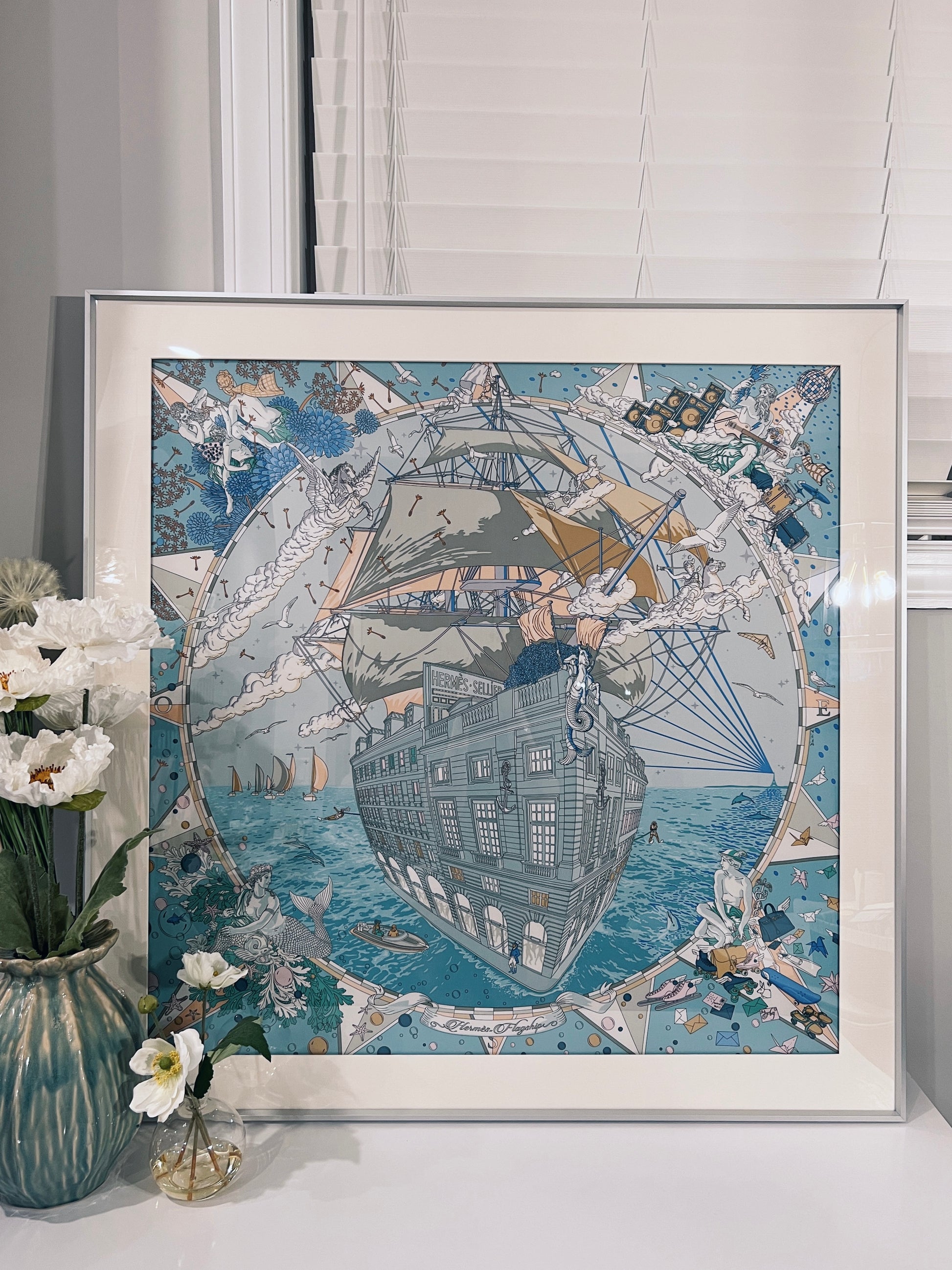 100 X 100 cm Signature Scarf Frame with Couture Pattern Matting - Sliver (Argent Lumiere) - Elysian Frame