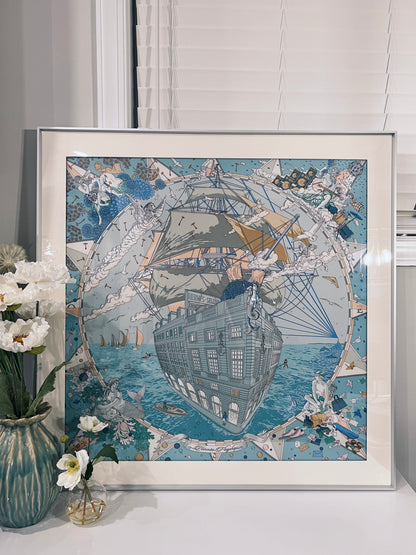 100 X 100 cm Signature Scarf Frame with Couture Pattern Matting - Sliver (Argent Lumiere) - Elysian Frame